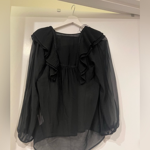 Zara Basic Sheer Blouse Ruffled Long Sleeve Size XS - Picture 4 of 4